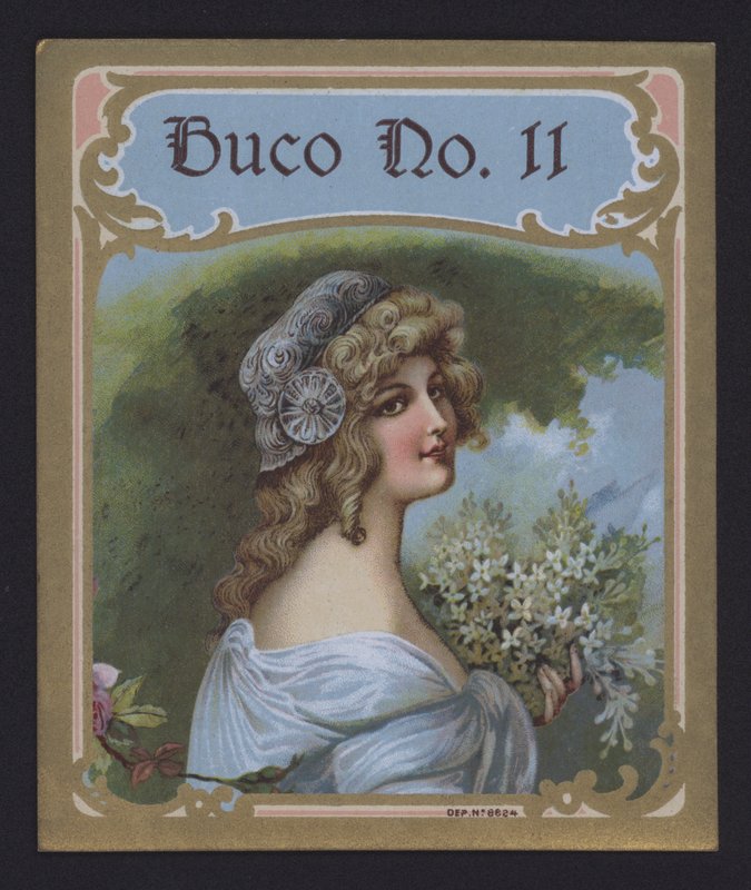 Buco No 11, cigarretikett (chromolitho) av American School