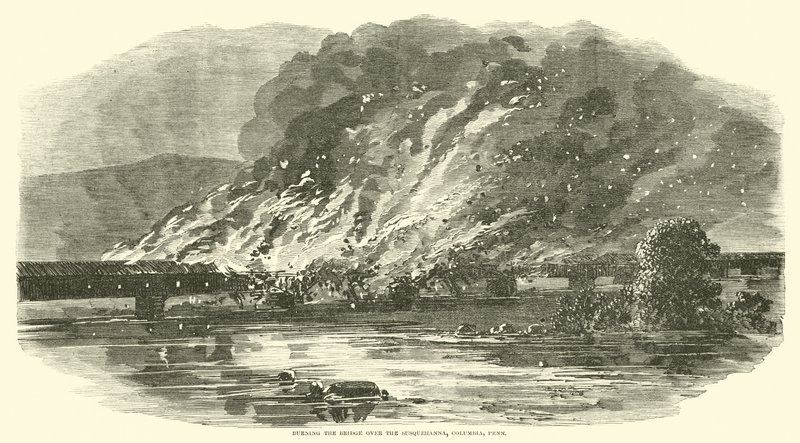 Bränning av bron över Susquehanna, Columbia, Penn, juni 1863 av American School