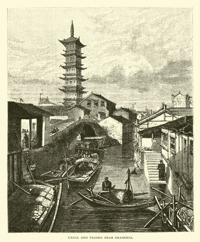 Kanal och pagod nära Shanghai av American School