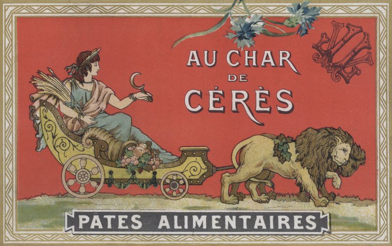 Ceres i en vagn som dras av lejon (färglitografi) av American School