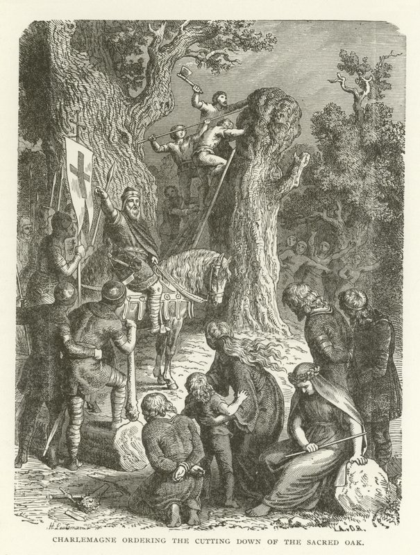 Karl den Store beordrar huggning av den heliga eken av American School