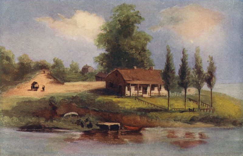 Chicago: The Old Kinzie House (färg litho) av American School