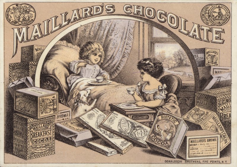 Barn som dricker choklad, reklam för Maillards Choklad av American School