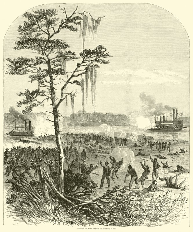 Konfedererade landsattack på Porters flotta, april 1864 av American School