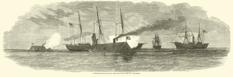 Konfedererade baggar engagerar blockadflottan utanför Charleston, januari 1863 av American School
