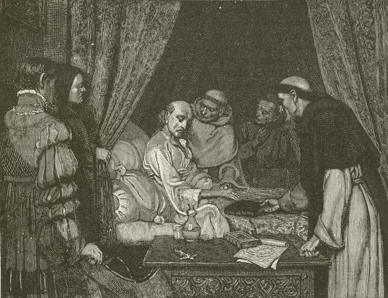 Death-Bed of Copernicus, från målningen av E Blair Leighton av American School