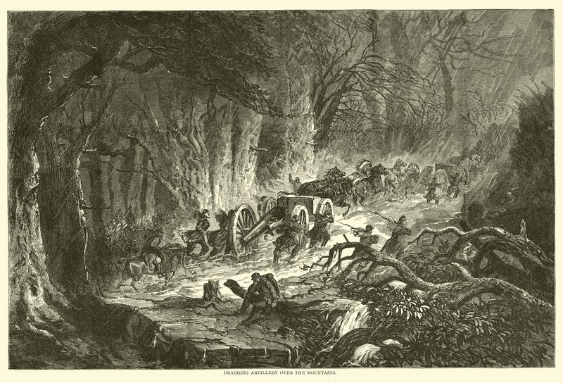 Släpande artilleri över bergen, augusti 1863 av American School