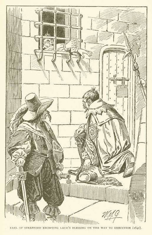 Earl of Strafford tar emot Lauds välsignelse på vägen till avrättning (1641) (gravyr) av American School