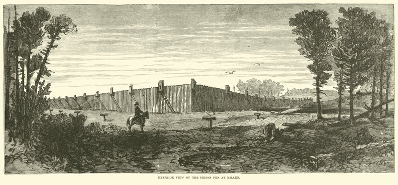 Exteriörvy av Prison Pen vid Millen, november 1864 av American School