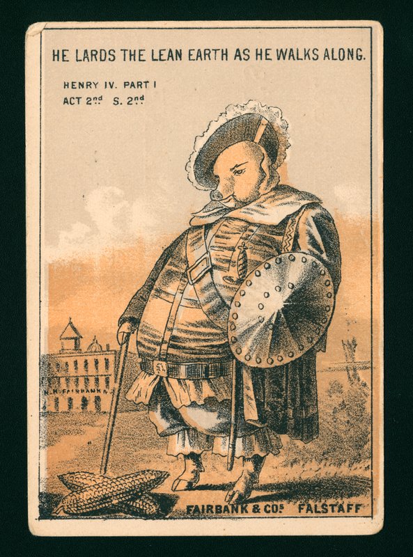Falstaff, ur Shakespeares Henrik IV del 1 (färglitografi) av American School