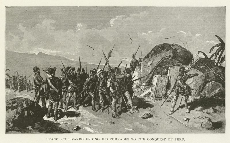 Francisco Pizarro uppmanar sina kamrater att erövra Peru av American School