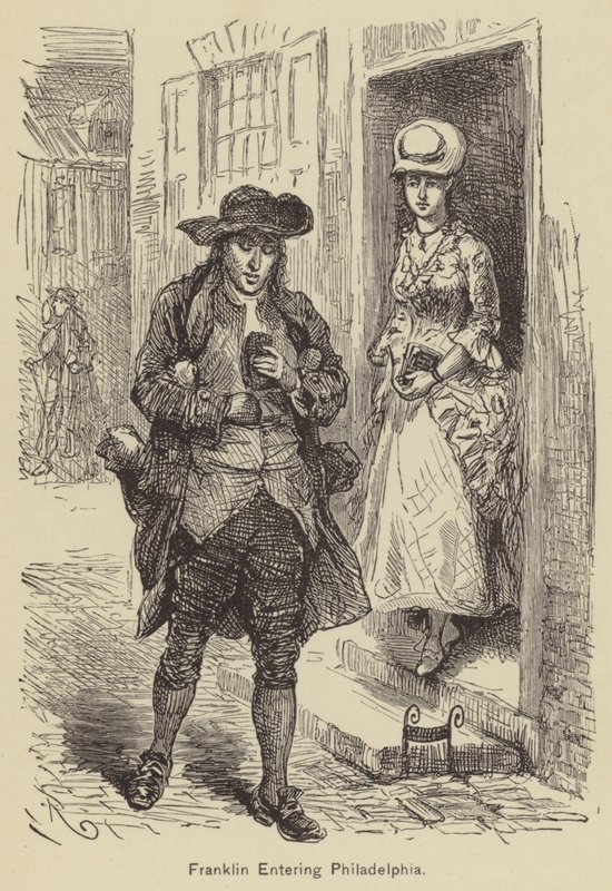 Franklin kommer in i Philadelphia (gravyr) av American School