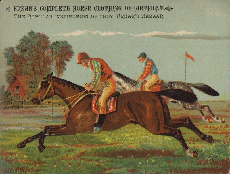 Galopperande hästar med jockeys av American School