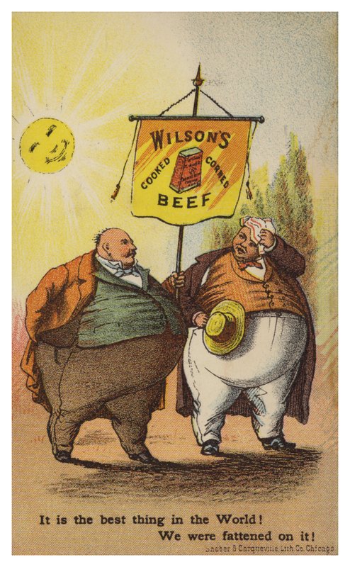 Herrar som bär Wilsons Corned Beef Banner av American School