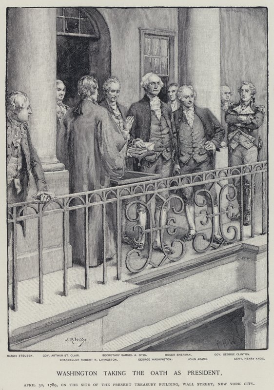 George Washington avlägger ed som president, 30 april 1789 (litho) av American School