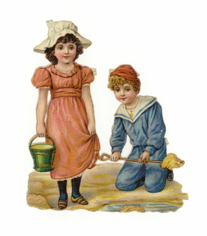 Flicka och pojke bygger sandslott av American School