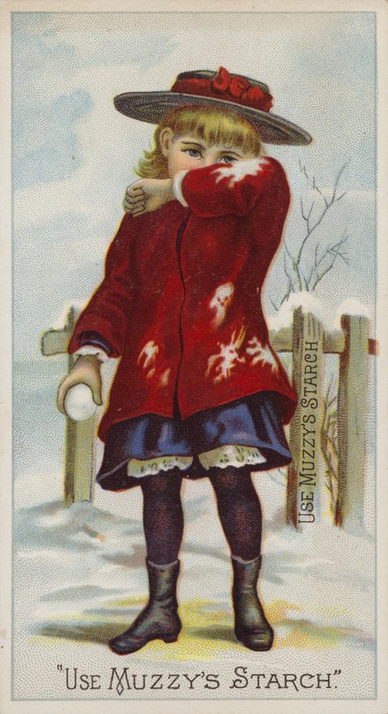 Flicka med snöboll i hand som skyddar ansikte av American School