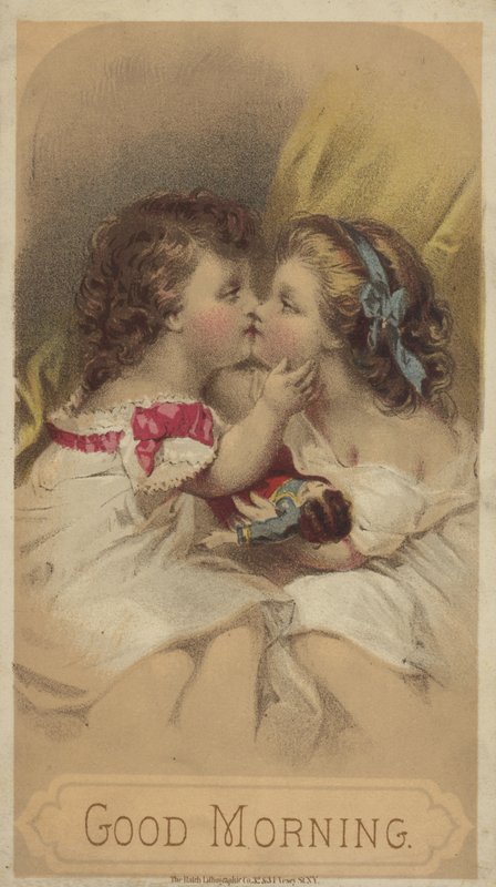 God morgon, barn som kysser varandra (chromolitho) av American School
