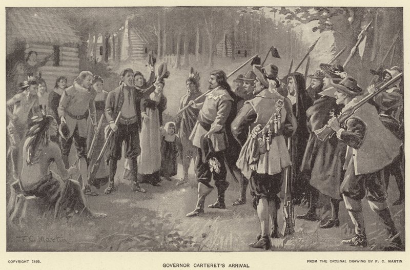 Guvernör Carteret anländer (litografi) av American School