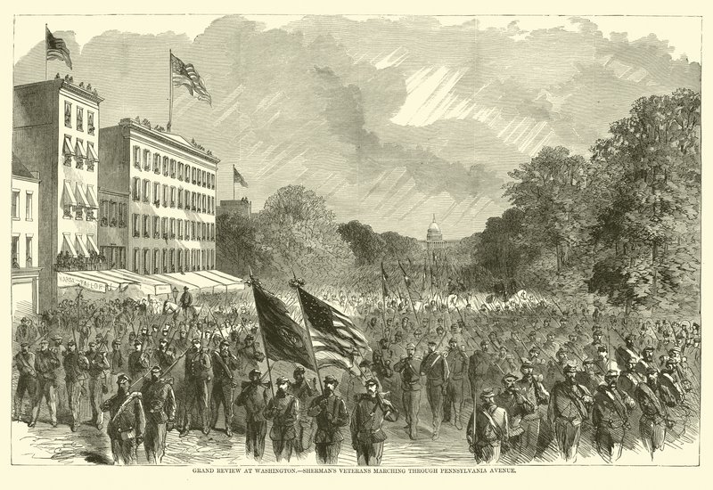 Stor recension i Washington, Shermans veteraner som marscherar genom Pennsylvania Avenue, maj 1865 av American School