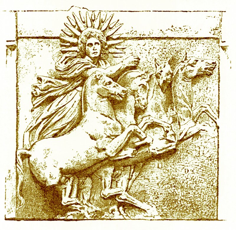 Helios upon his chariot, illustration från History of Greece av Victor Duruy, publicerad 1890 (digitalt förbättrad bild) av American School