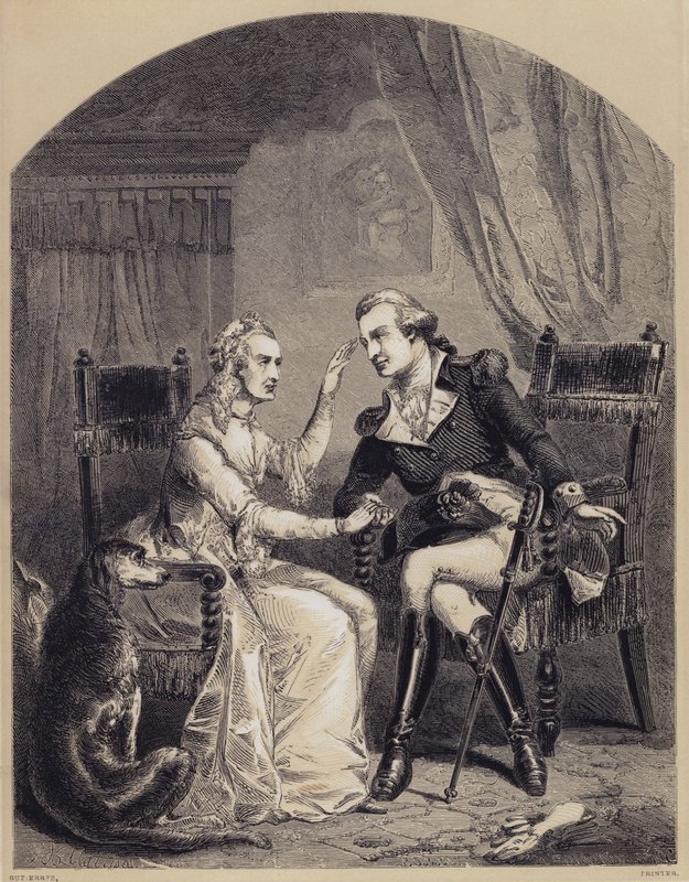 Intervju mellan George Washington och hans mamma efter revolutionen (gravyr) av American School