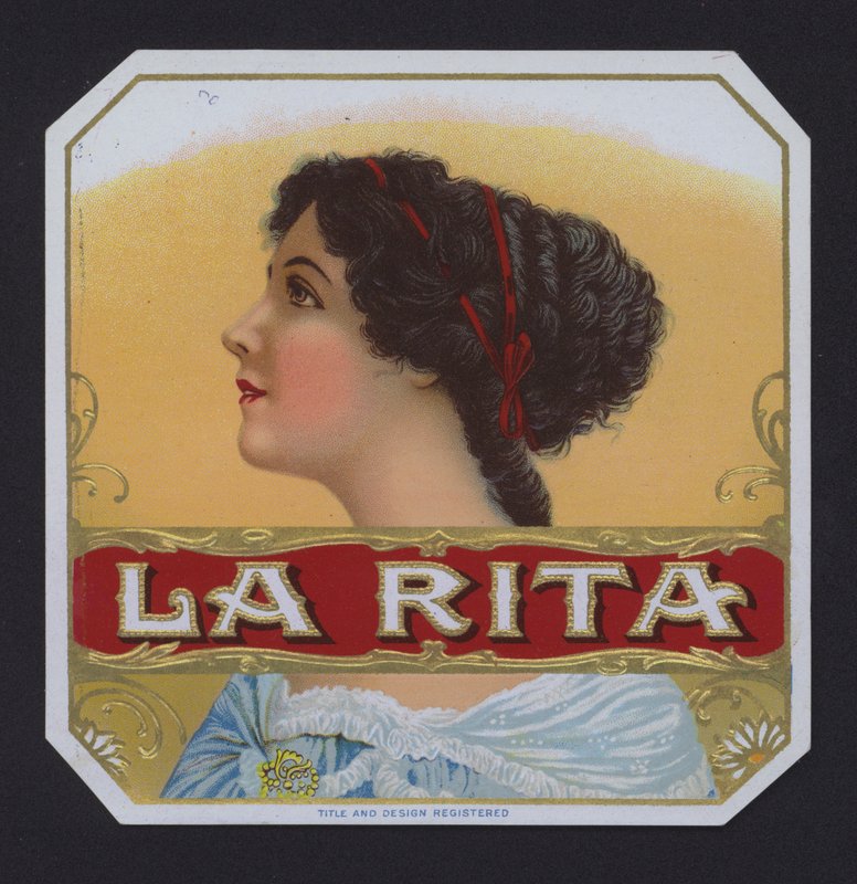 La Rita, cigarretikett (chromolitho) av American School