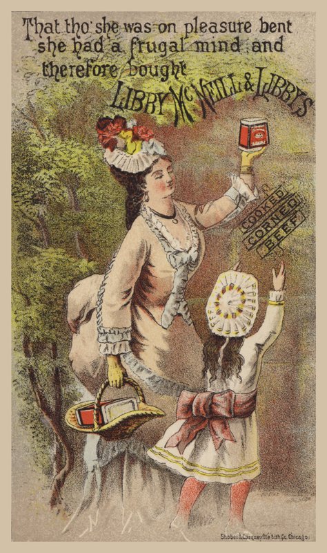 Lady och flicka reklam för Corned Beef av American School