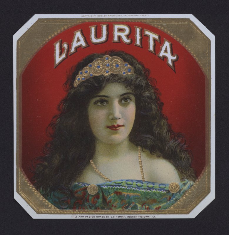 Laurita, cigarretikett (chromolitho) av American School