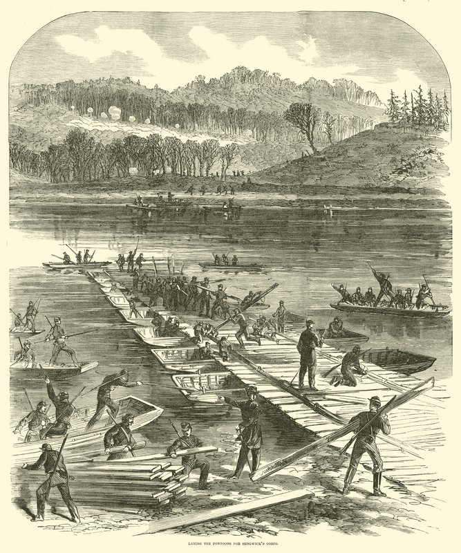 Lägger pontonerna för Sedgwicks kår, april 1863 av American School