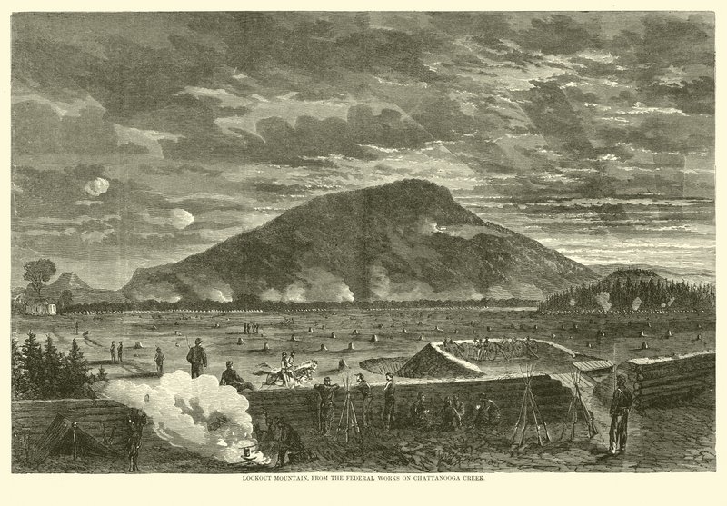 Lookout Mountain, från Federal Works on Chattanooga Creek, november 1863 av American School
