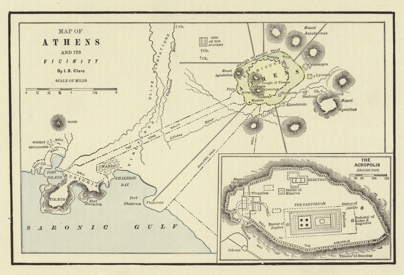 Karta över Aten och dess närhet; Akropolis av American School