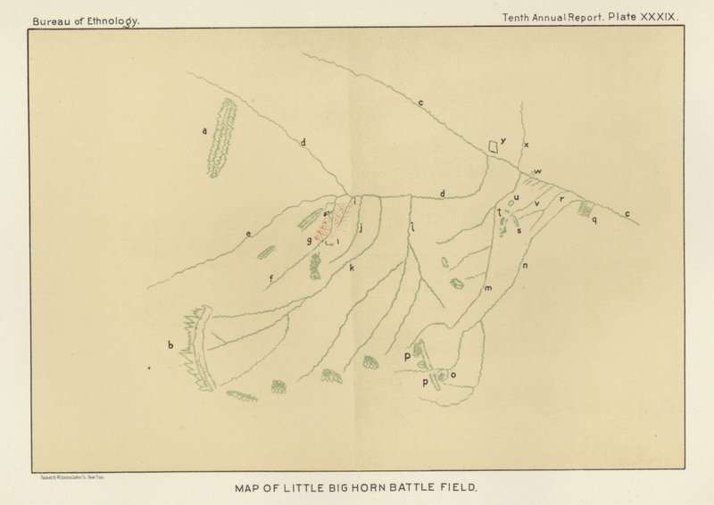 Karta över Little Bighorn Battlefield av American School