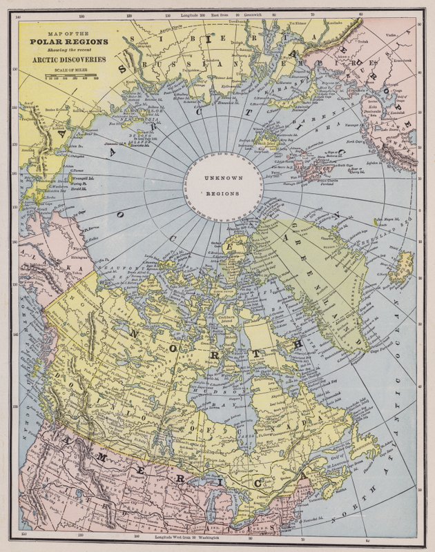 Karta över Arktis (färgad gravyr) av American School