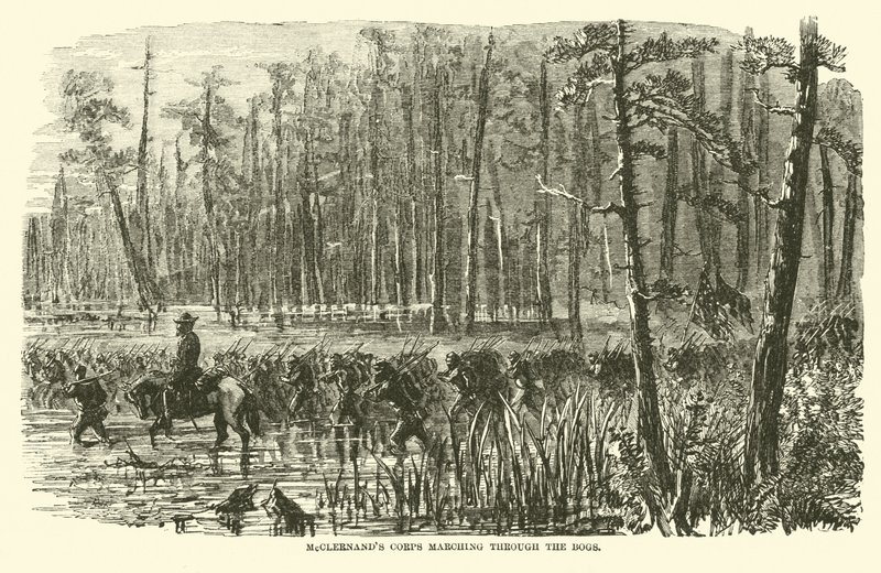 McClernands kår som marscherar genom myrarna, mars 1863 av American School