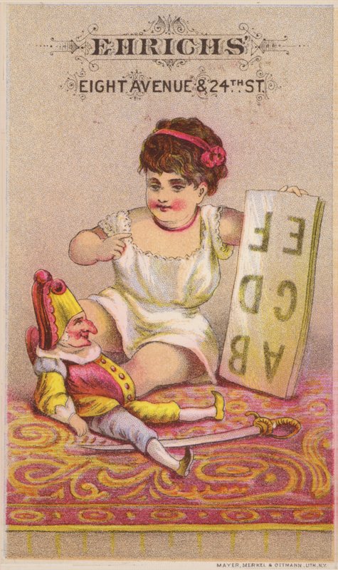 Mr Punch med alfabetet och ung flicka av American School