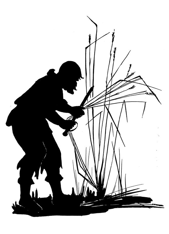 En av en uppsättning Robinson Crusoe-silhuetter (litografi) av American School