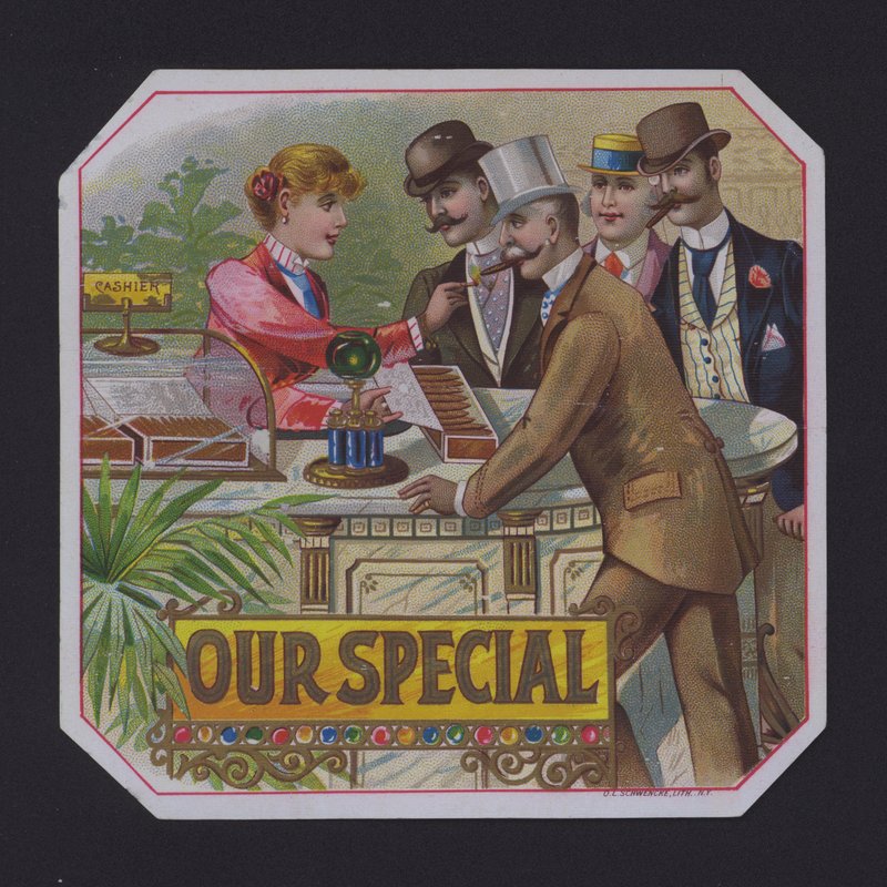 Vår speciella cigarretikett (chromolitho) av American School