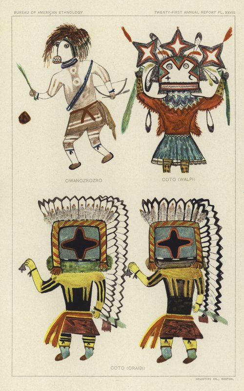 Owanozrozro, Coto (Walpi), Coto (Oraibi) (färglitografi) av American School