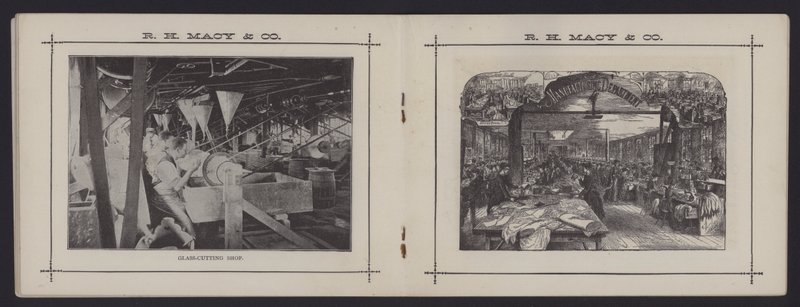 Sidor ur ett häfte om R H Macy & Co, New York, dvs Macys varuhus (litho) av American School