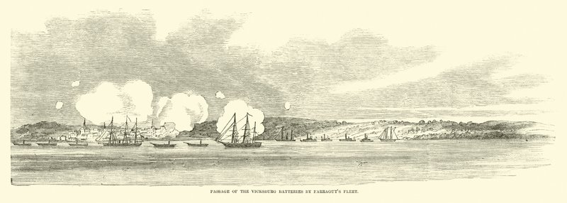 Passage av Vicksburg-batterierna av Farraguts flotta, juni 1862 av American School