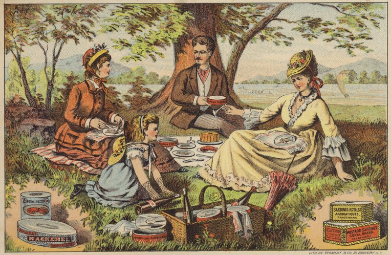 Picknick vid vattnet, njut av konserverad fisk av American School