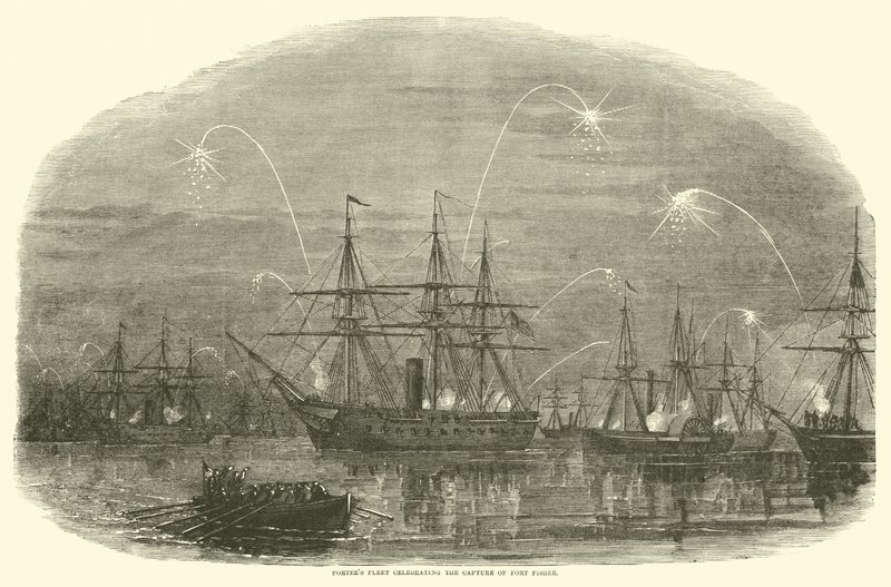 Bärares flotta firar fångsten av Fort Fisher, januari 1865 av American School