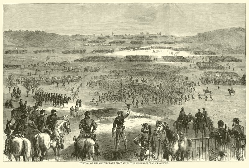 Den konfedererade arméns position när kapitulationen tillkännagavs, april 1865 av American School