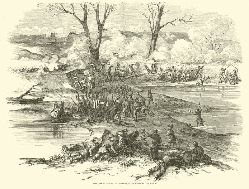 Position för det sjätte Missouri efter att ha korsat Bayou, december 1862 av American School