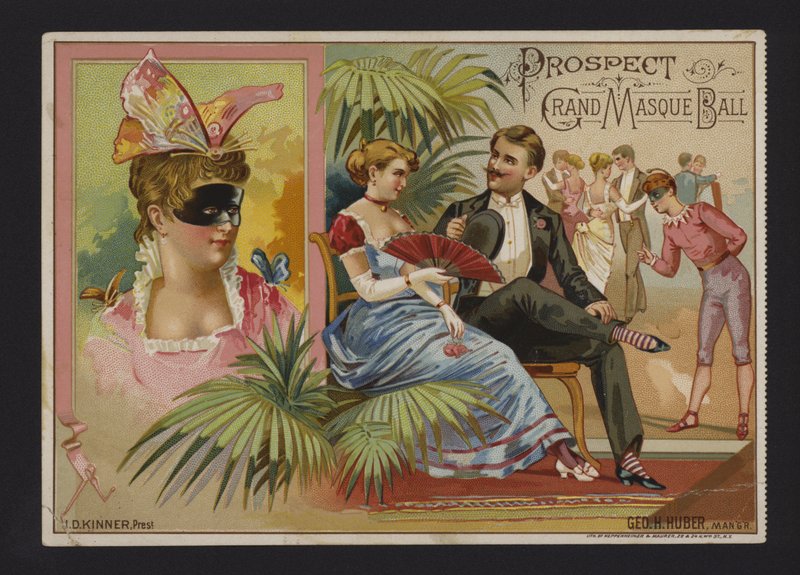 Prospect Association storslagen maskerad bal på Academy of Music, Tammany Hall och Nilsson Hall, New York (chromolitho) av American School