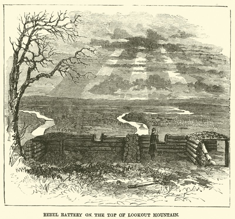 Rebel Battery på toppen av Lookout Mountain, november 1863 av American School