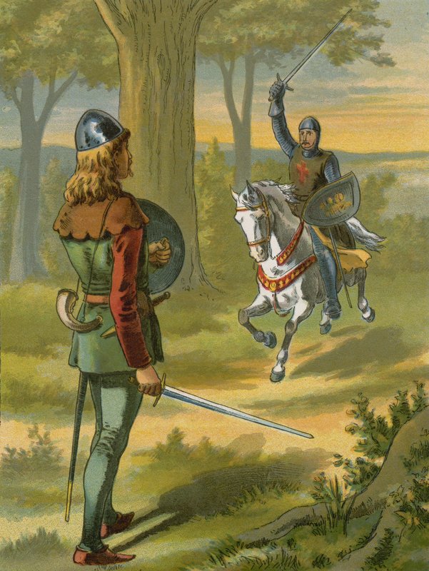 Robin Hood stoppar riddaren i svart rustning av American School