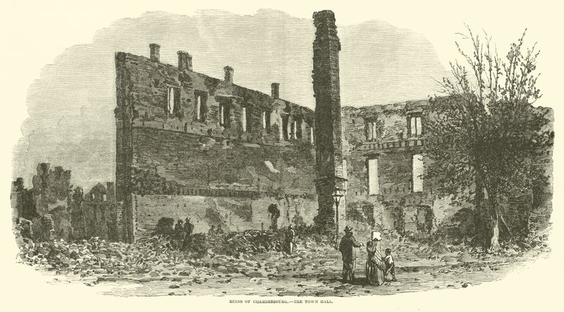 Ruinerna av Chambersburg, Rådhuset, september 1864 av American School