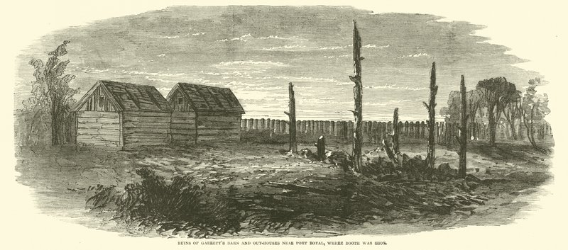 Ruinerna av Garretts Barn and Out-houses nära Port Royal, där Booth sköts, april 1865 av American School